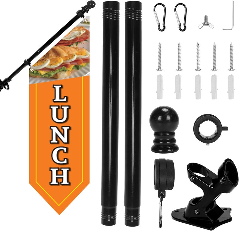 yeload Lunch Flag with Pole Kit – 42x12 Inch Heavy-Duty Double-Sided Canvas Banner for Outdoor Restaurant or Food Truck – Business Sign with Bracket Included - Image 1